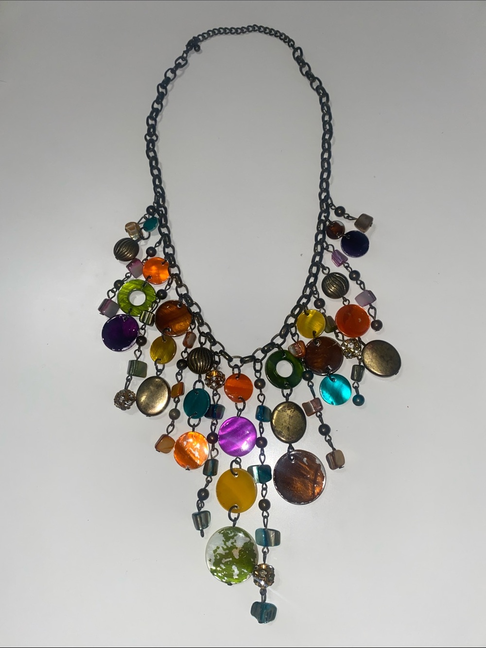 Multicolor Dangle Statement Necklace - Colorful Disc Fringe